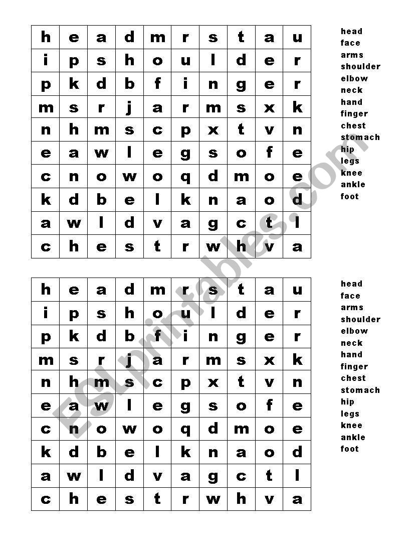 sopa de letras partes del cuerpo