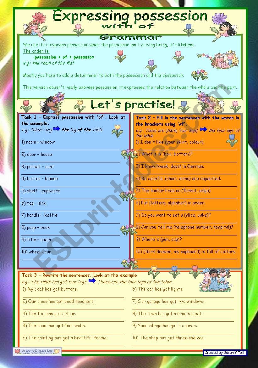 Expressing possession with of  *** 3 tasks *** key *** fully editable