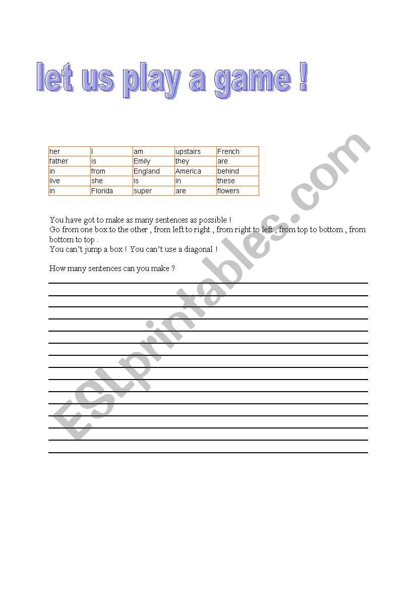 let us play a game ! worksheet