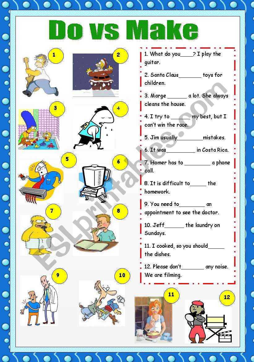 Do vs Make + answer key worksheet