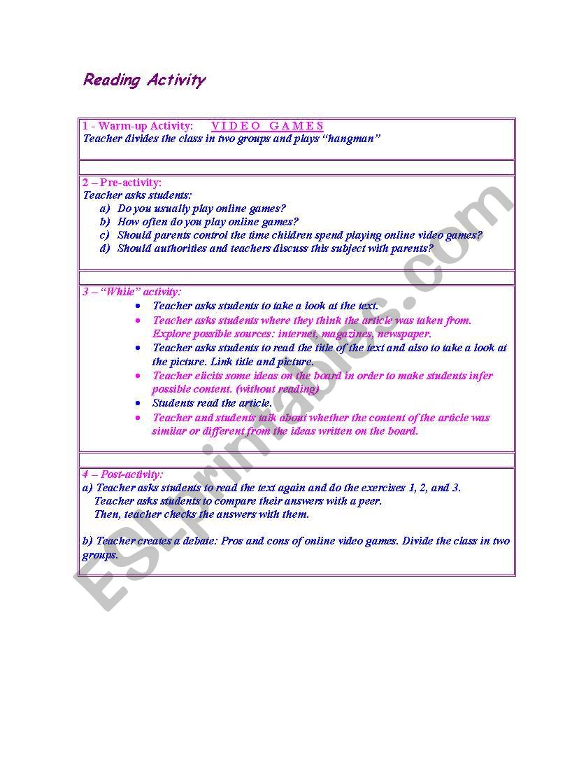 Applying Reading Strategies worksheet