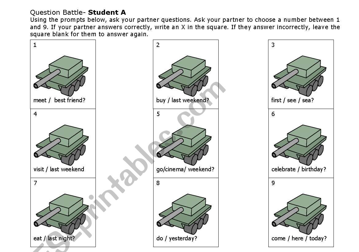 Question battle- review of past tense questions