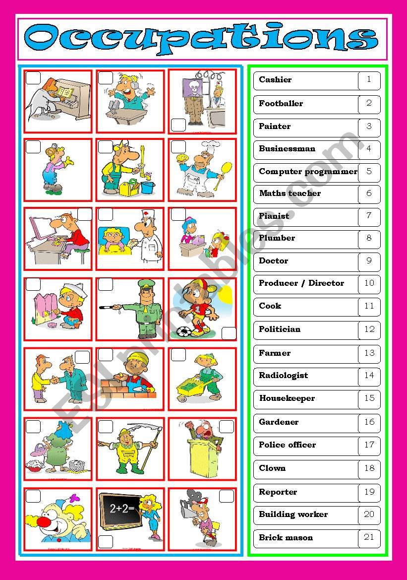 Occupations worksheet