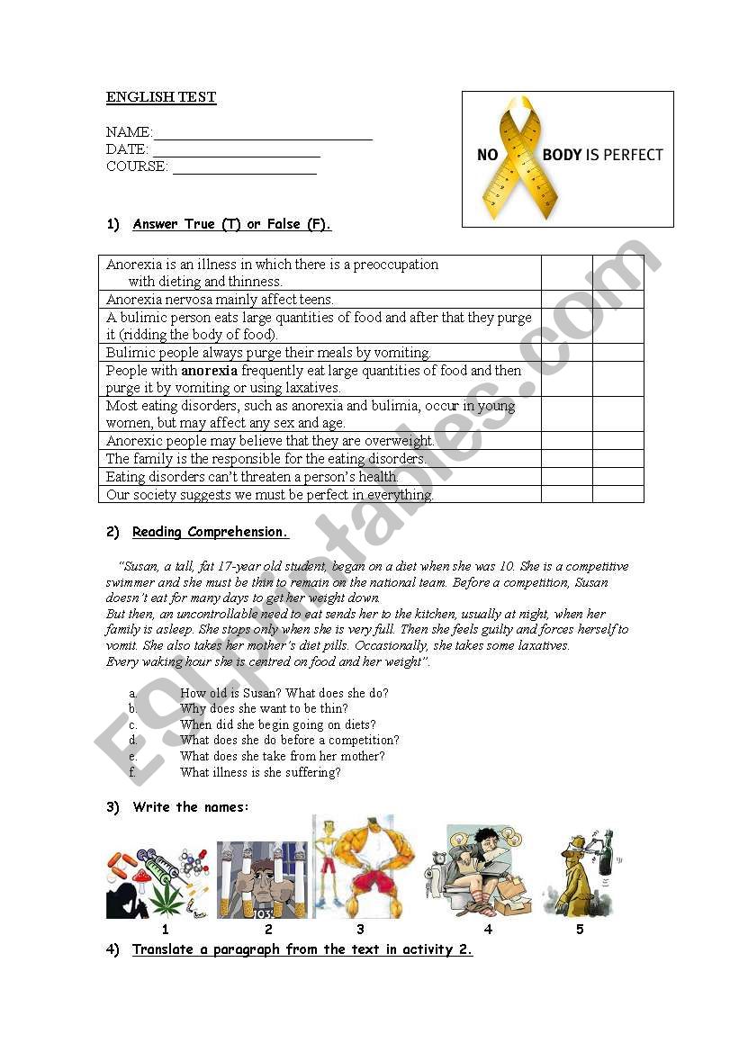 EATING DISORDERS worksheet