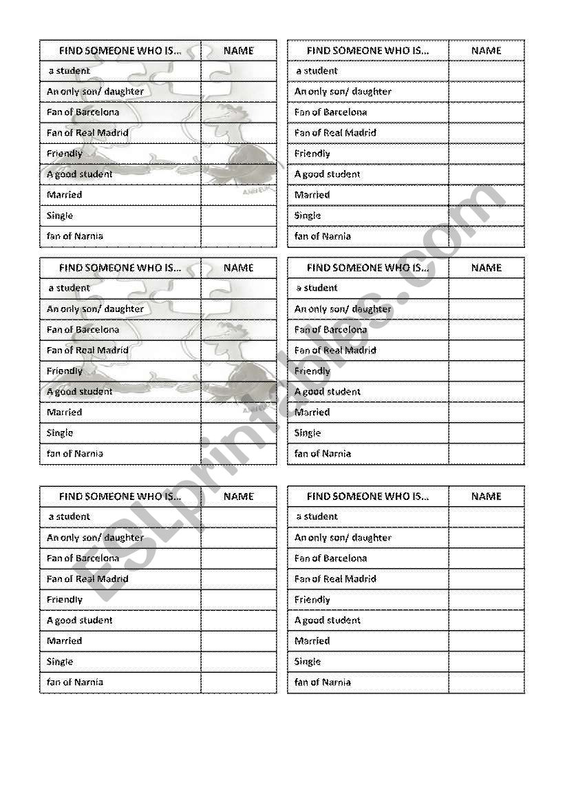 Simple Present of BE FInd Someone Who chart