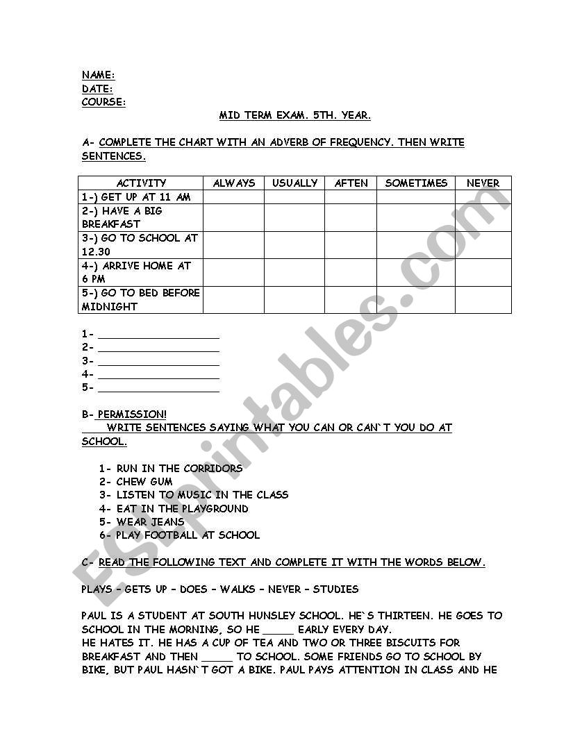 Test Simple Present worksheet