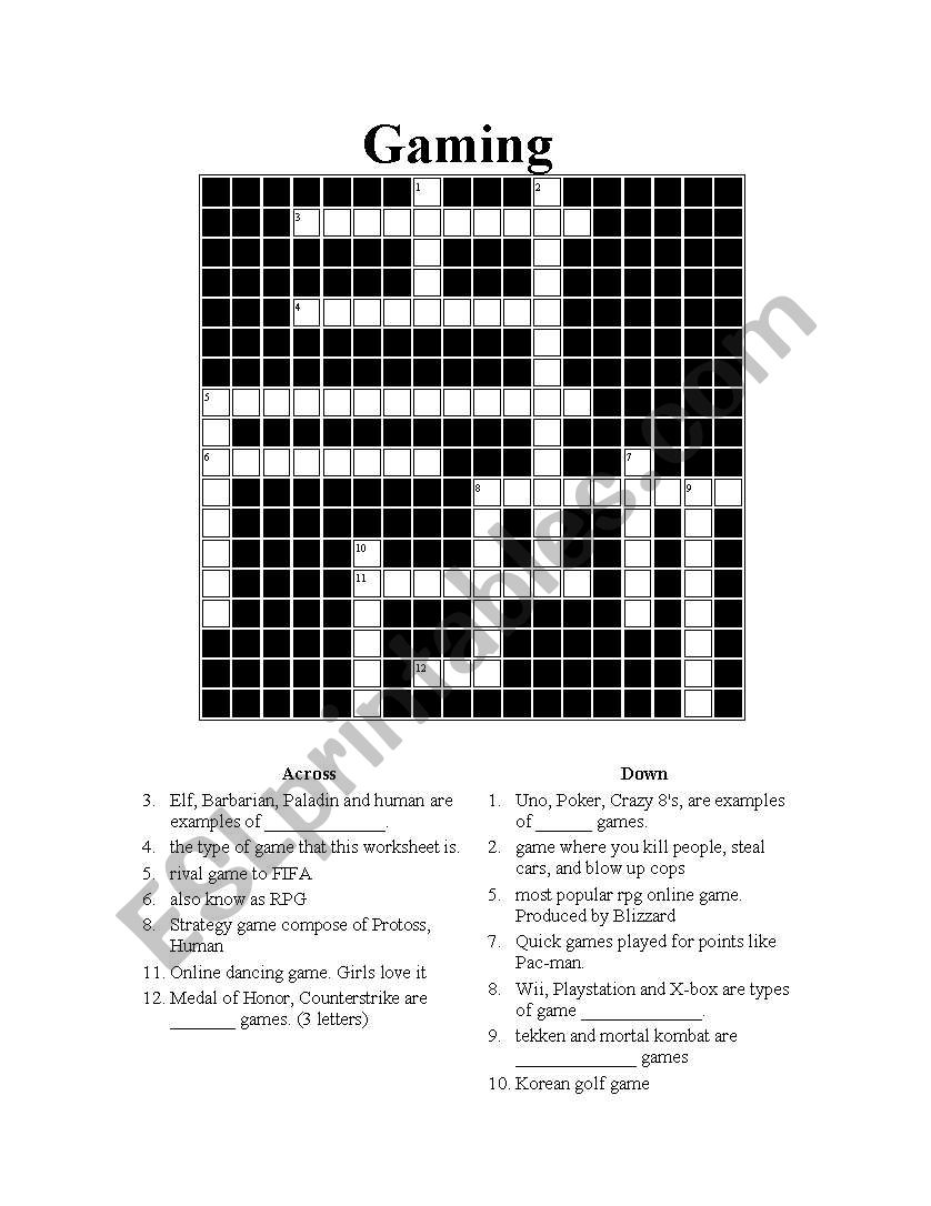 Gaming worksheet