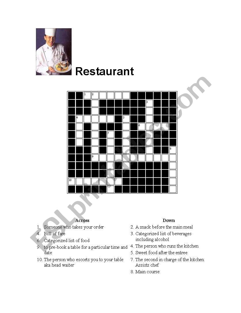 Restaurant worksheet