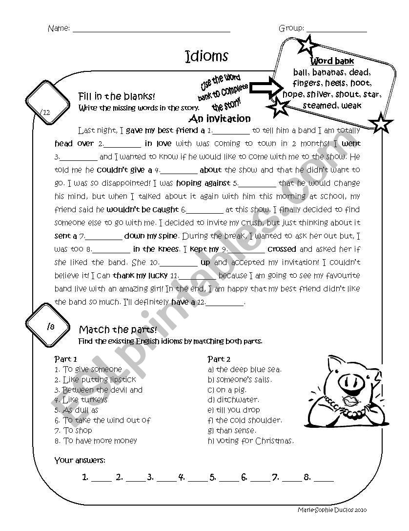 Idioms worksheet worksheet