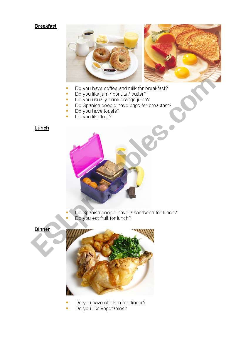 Meals speaking activity worksheet