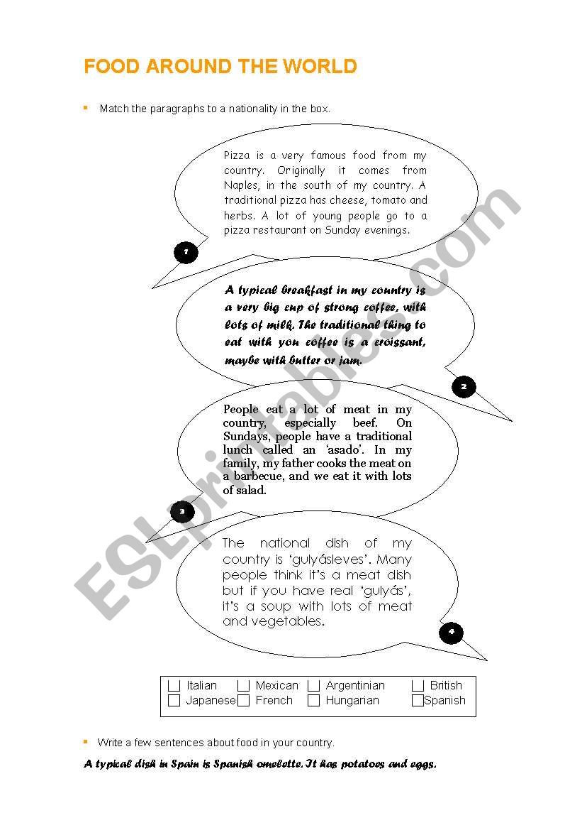 Food around the world worksheet