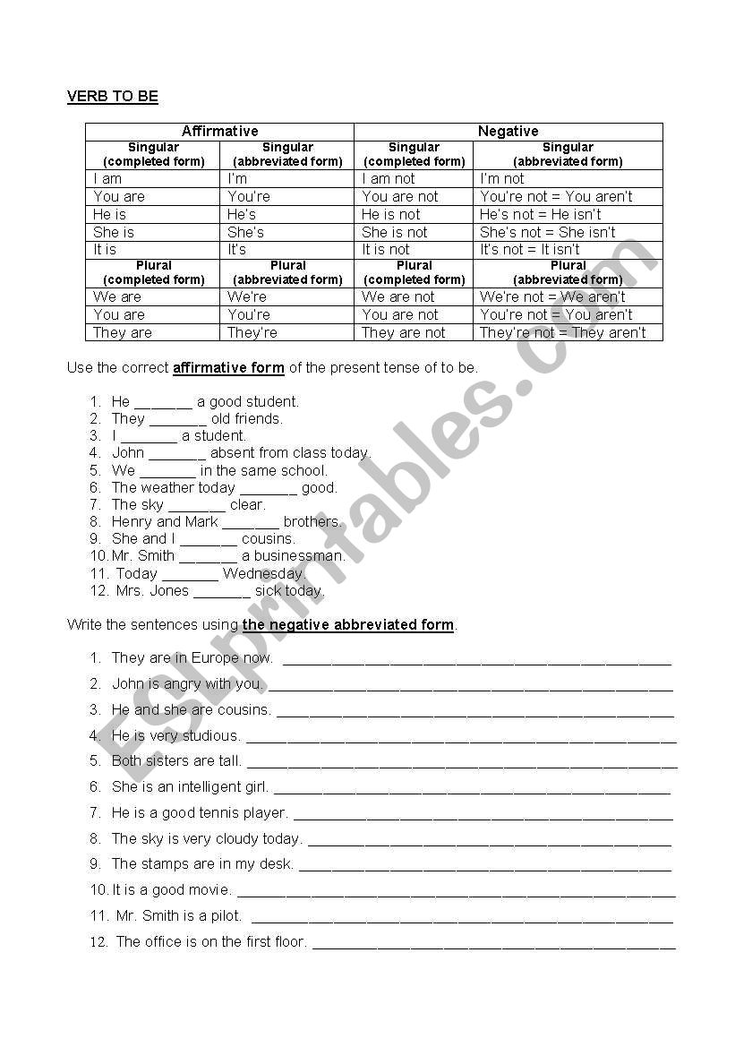 VERB TO BE  worksheet