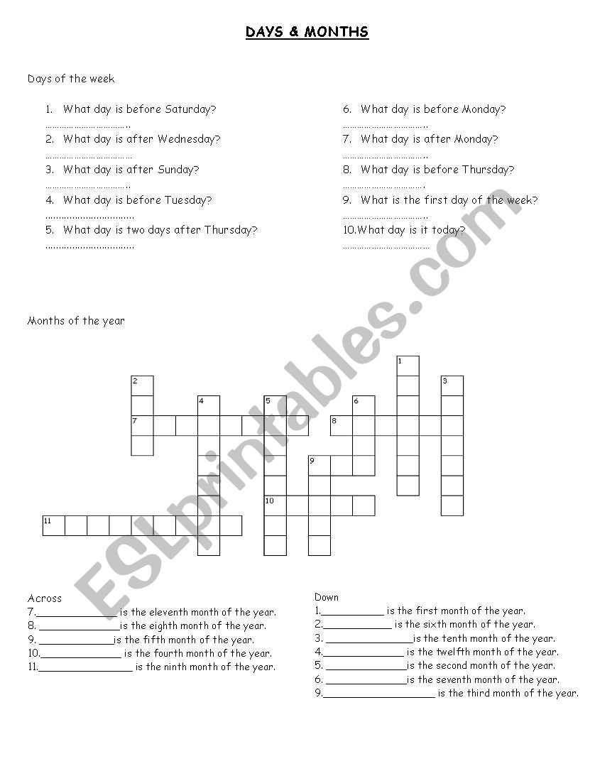 Days & Months worksheet