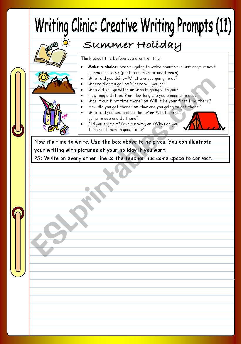 Writing Clinic - Creative Writing Prompts (11) - Summer Holiday - ESL ...