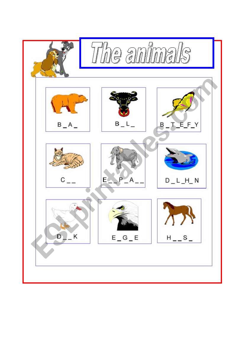 The animals worksheet