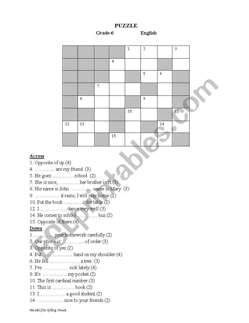 Crossword puzzle worksheet