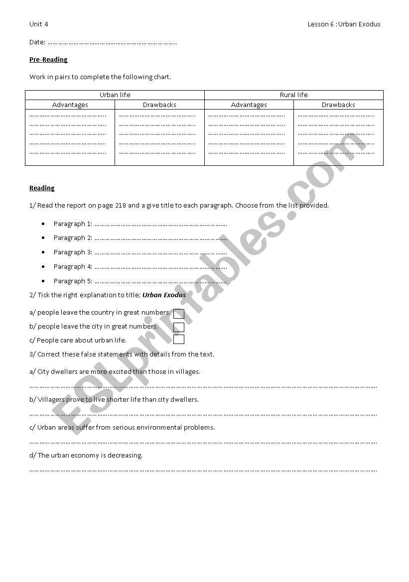 Unit 4 Lesson 6 Urban Exodus. Bac