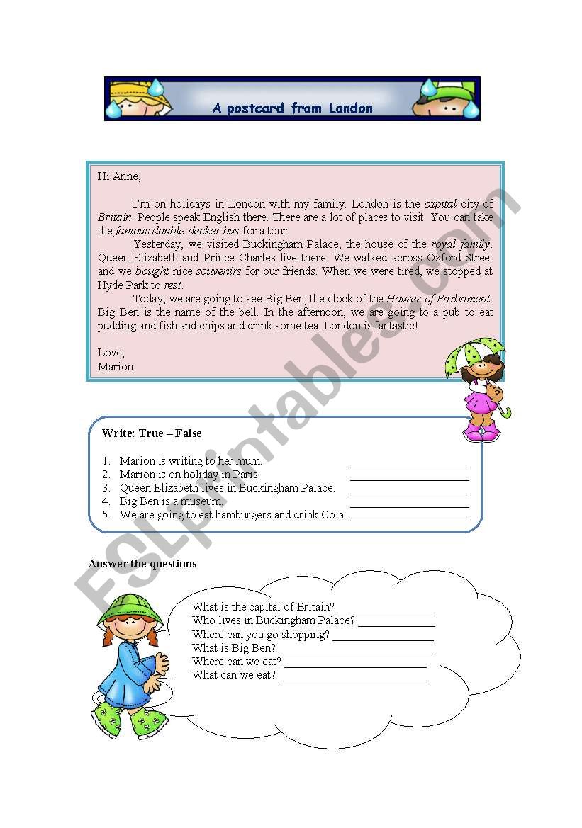 A postcard from London worksheet