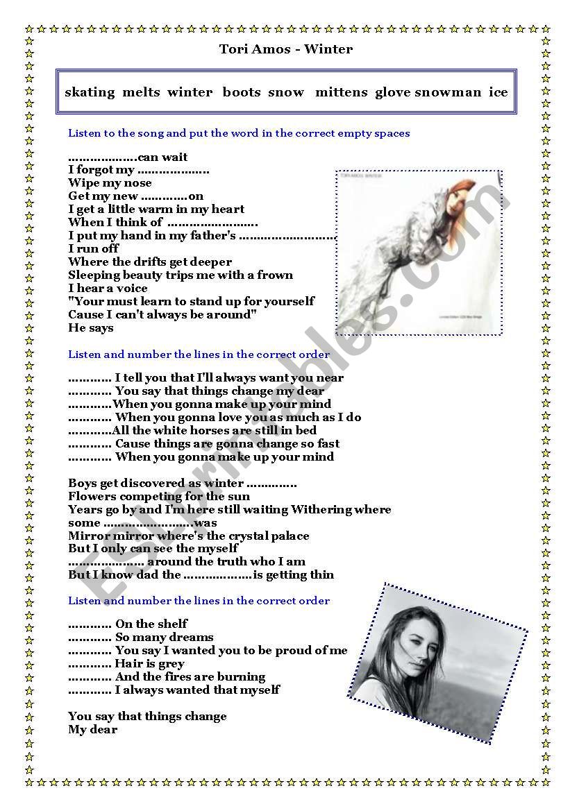 Tori Amos- Winter (song) worksheet