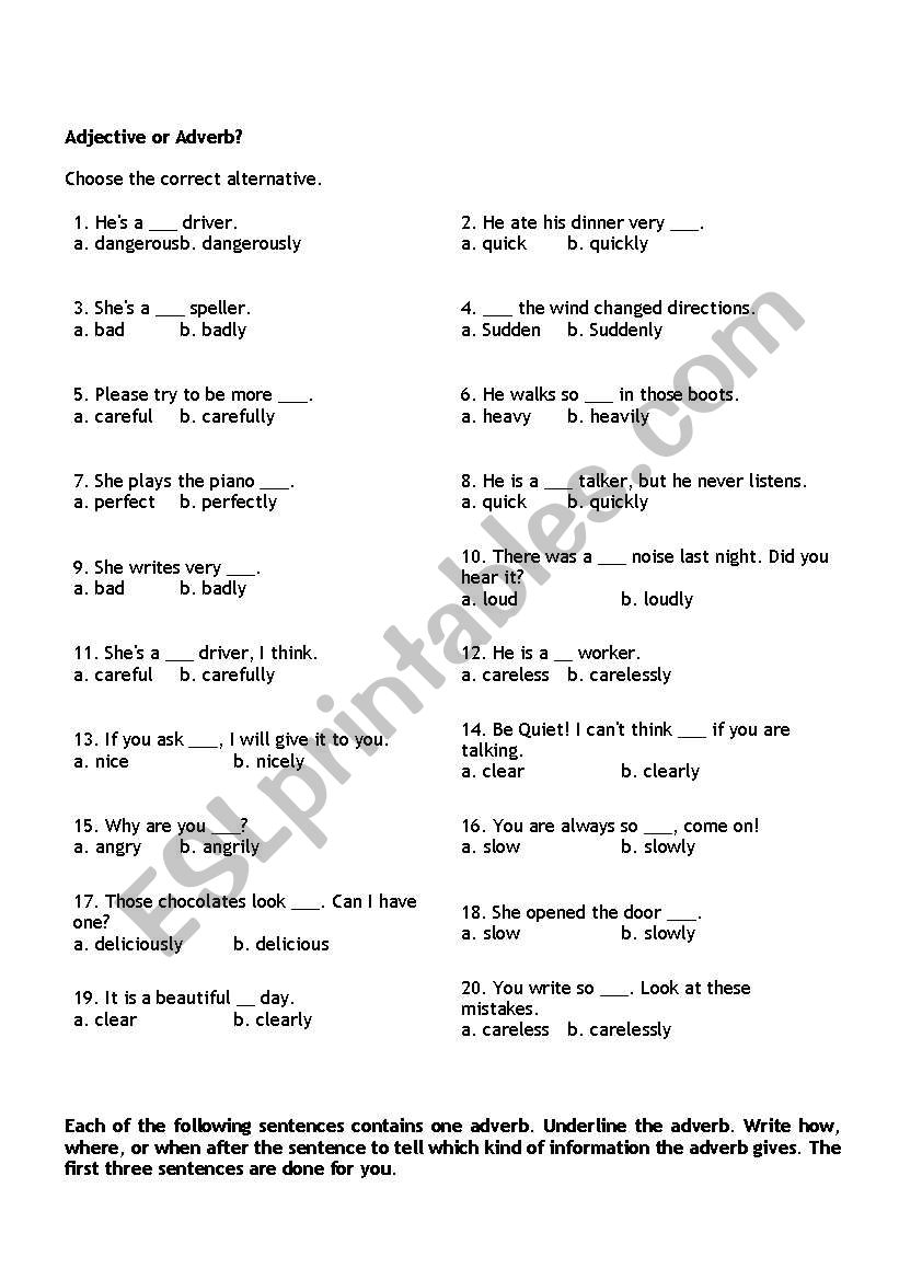 Adjective or Adverb??? worksheet