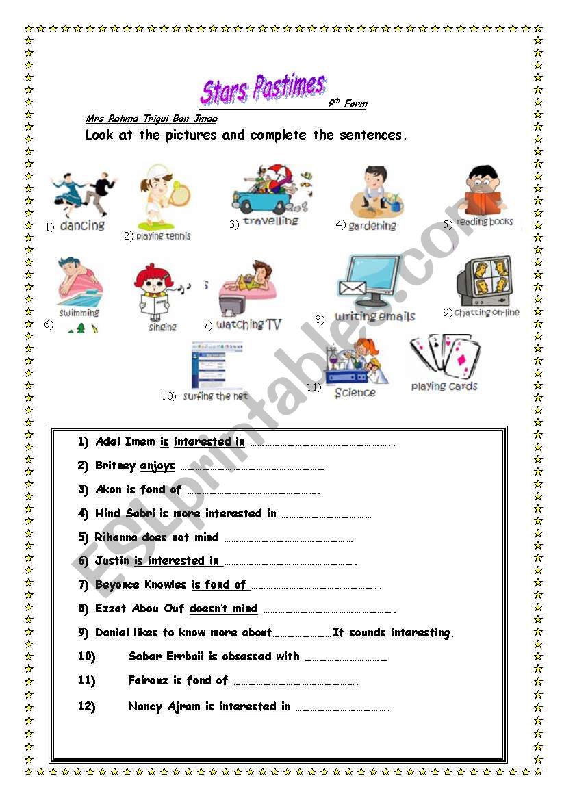 Stars pastimes worksheet