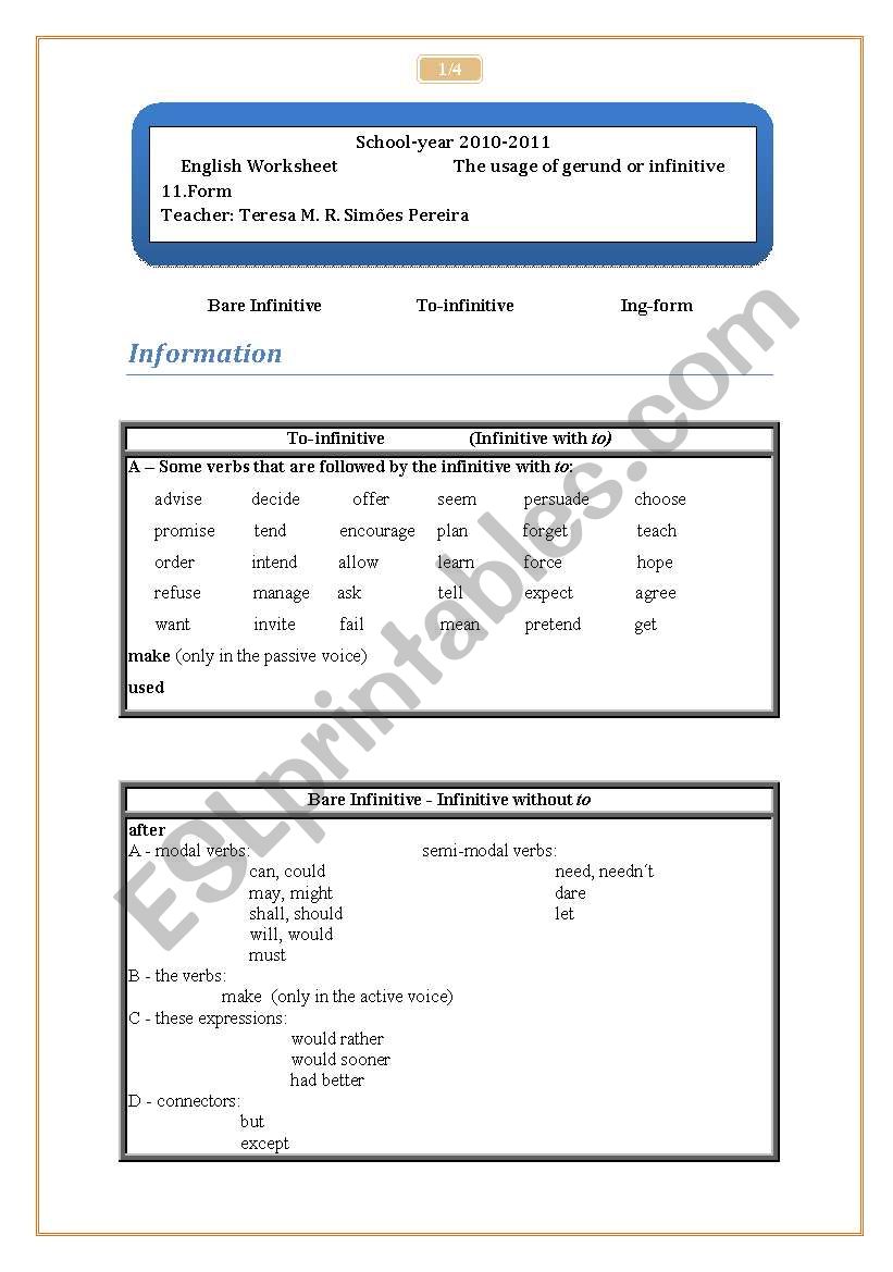 Gerund or infinitive worksheet