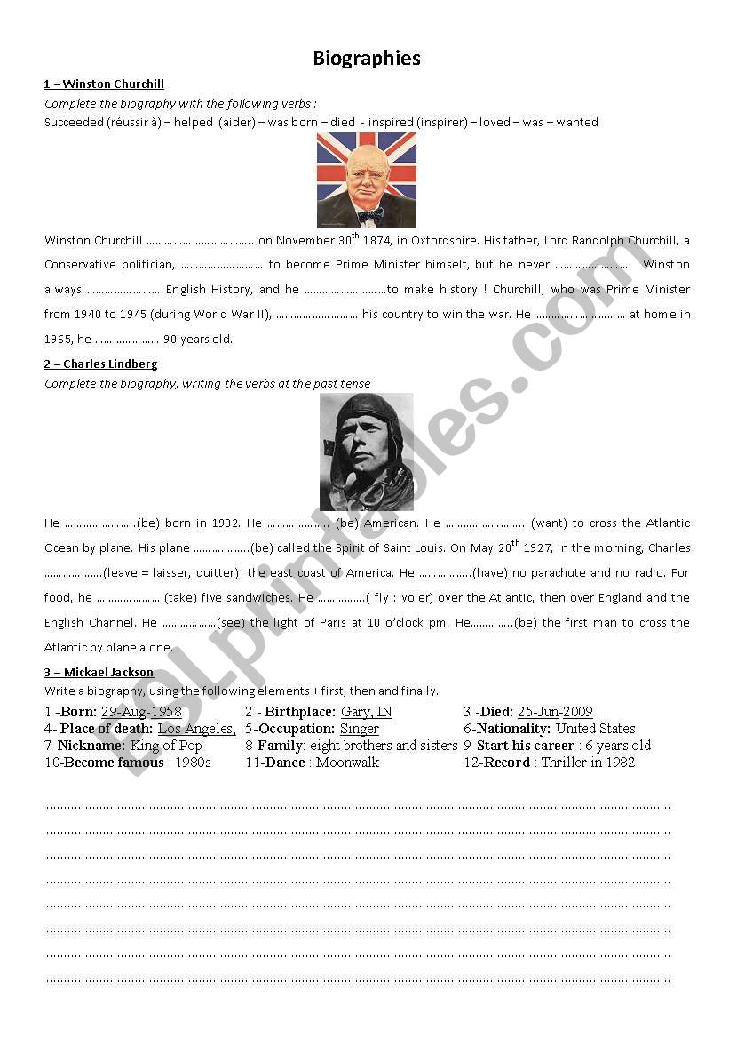 biographies worksheet