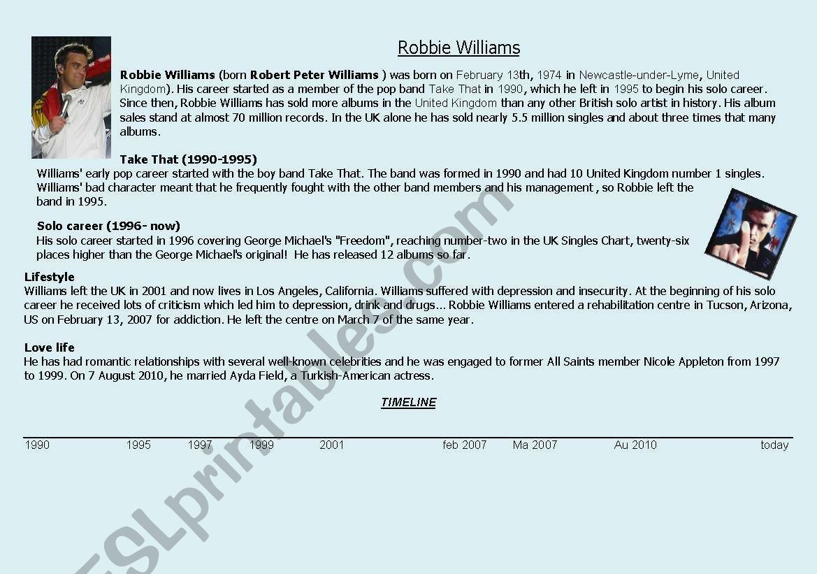 ROBBIE WILLIAMS BIO: present perfect for/since opposed to simple past+FOR