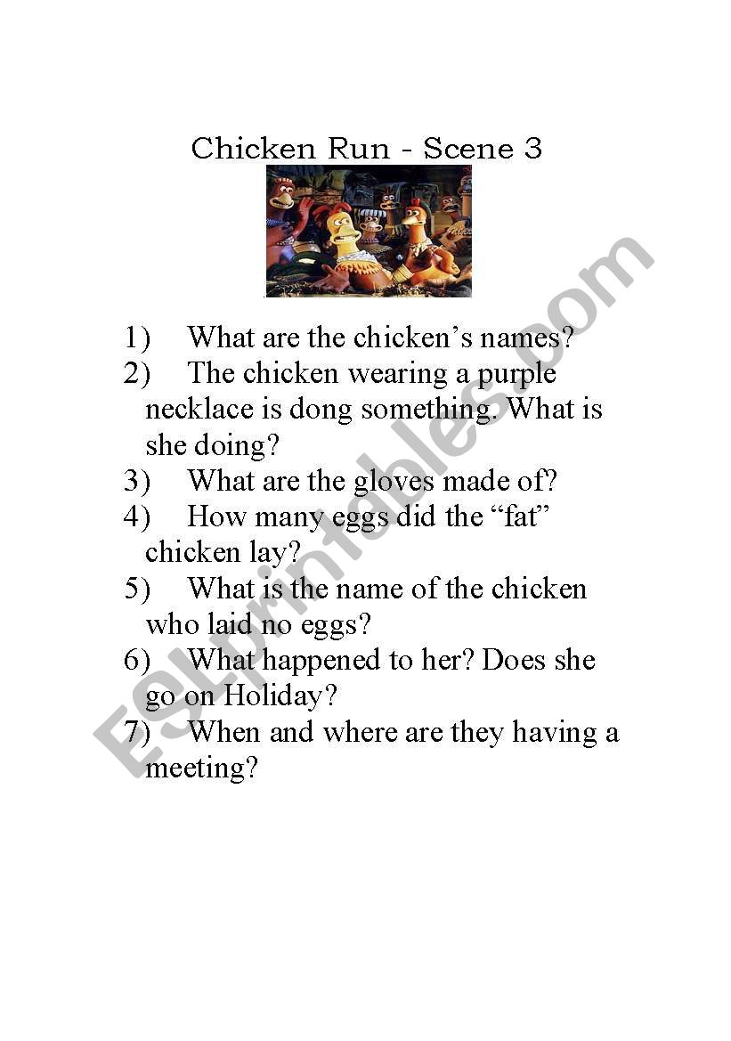 Chicken Run movie activity worksheet