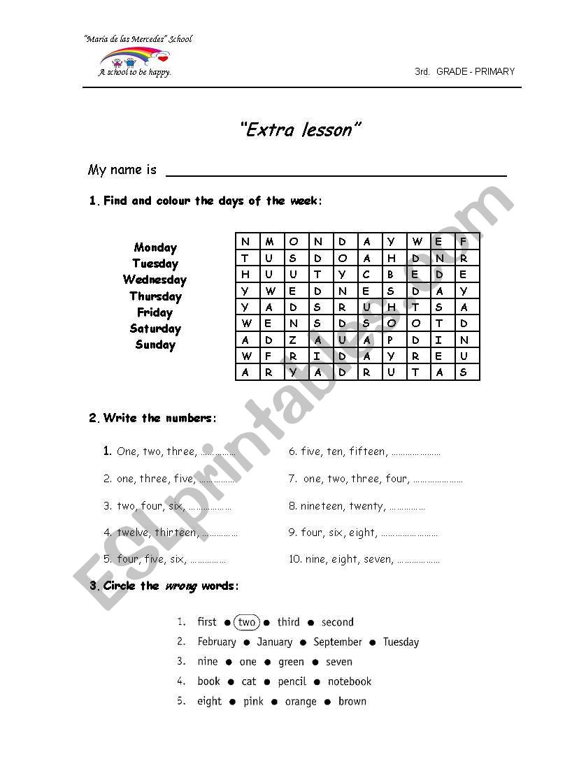 Extra lesson worksheet