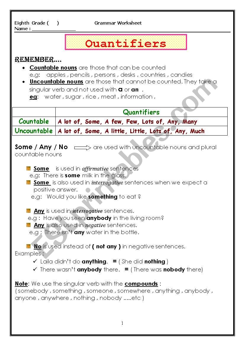 Grade 4 Quantifiers Worksheet - best worksheet
