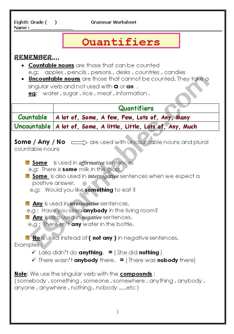 Quantifiers worksheet