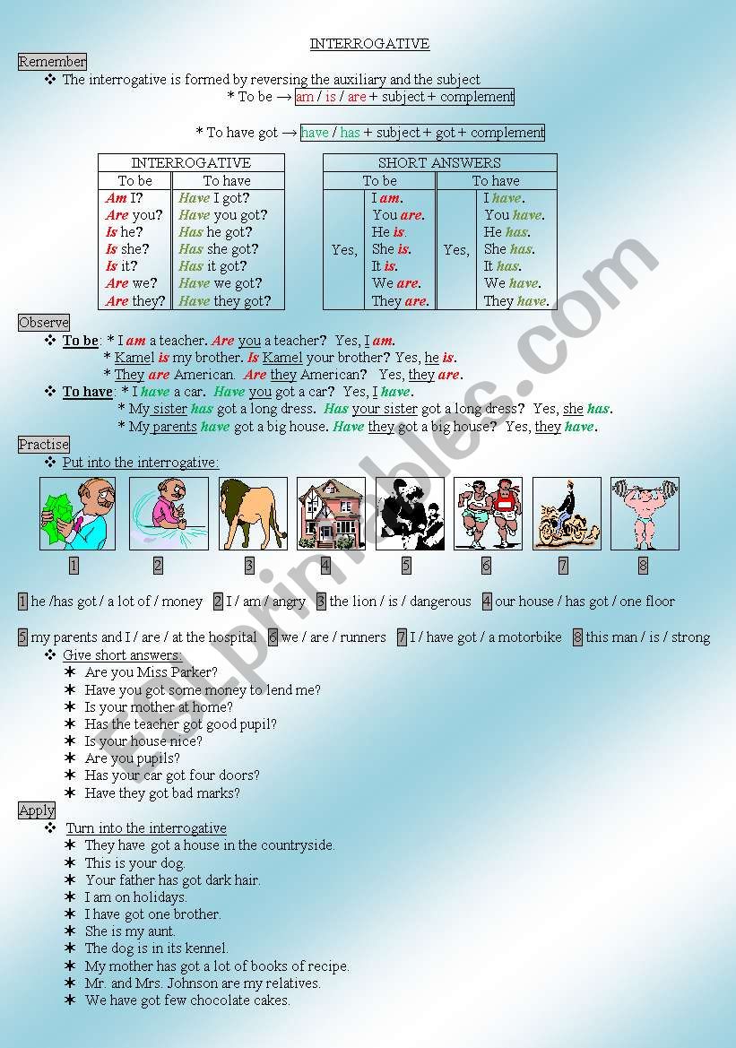 INTERROGATIVE FORM worksheet