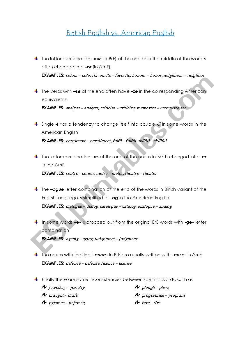 BrE vs AmE worksheet