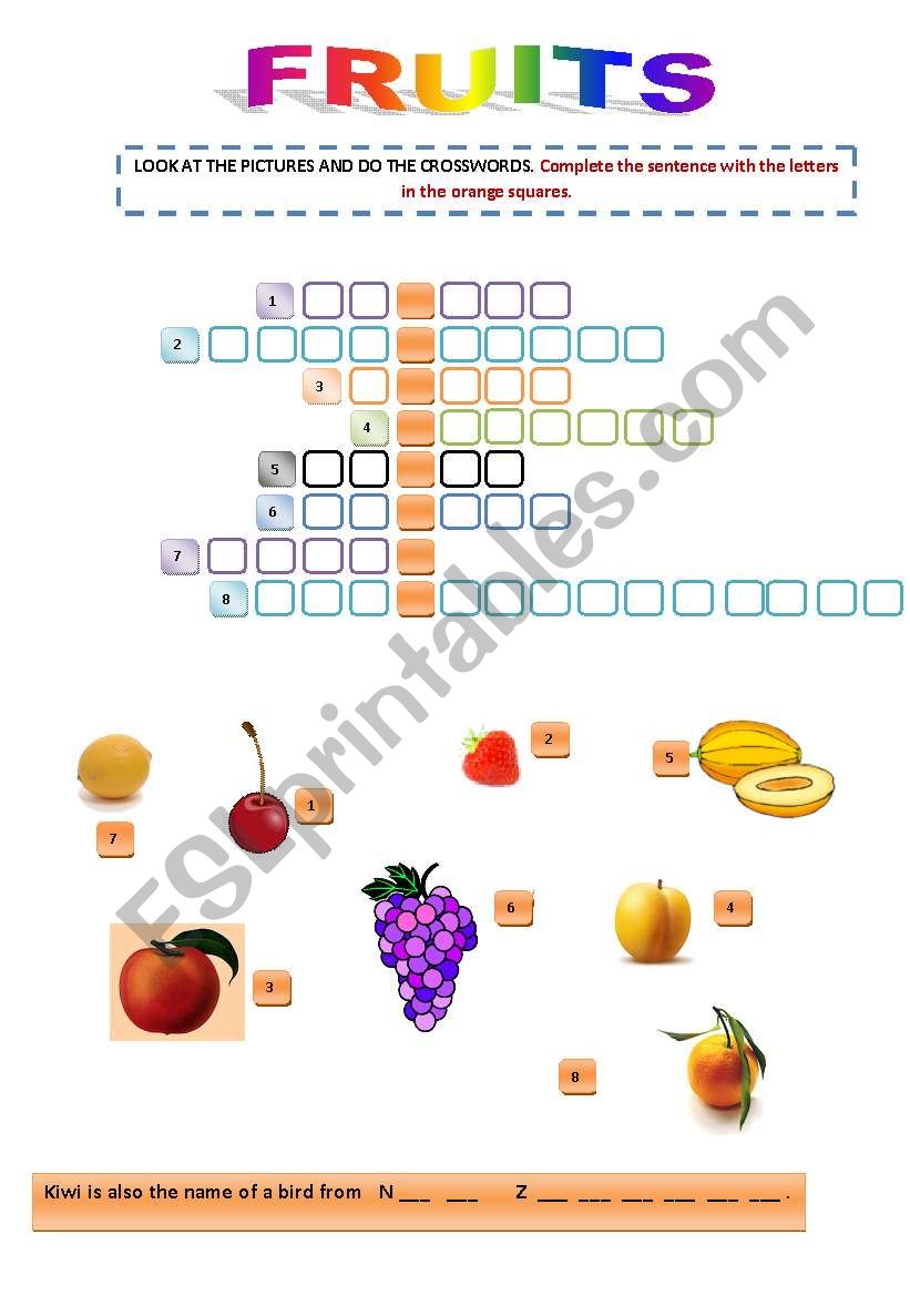 FRUITS CROSSWORD worksheet