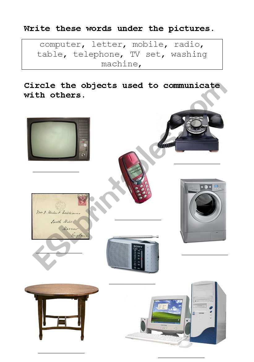 Communication objects worksheet