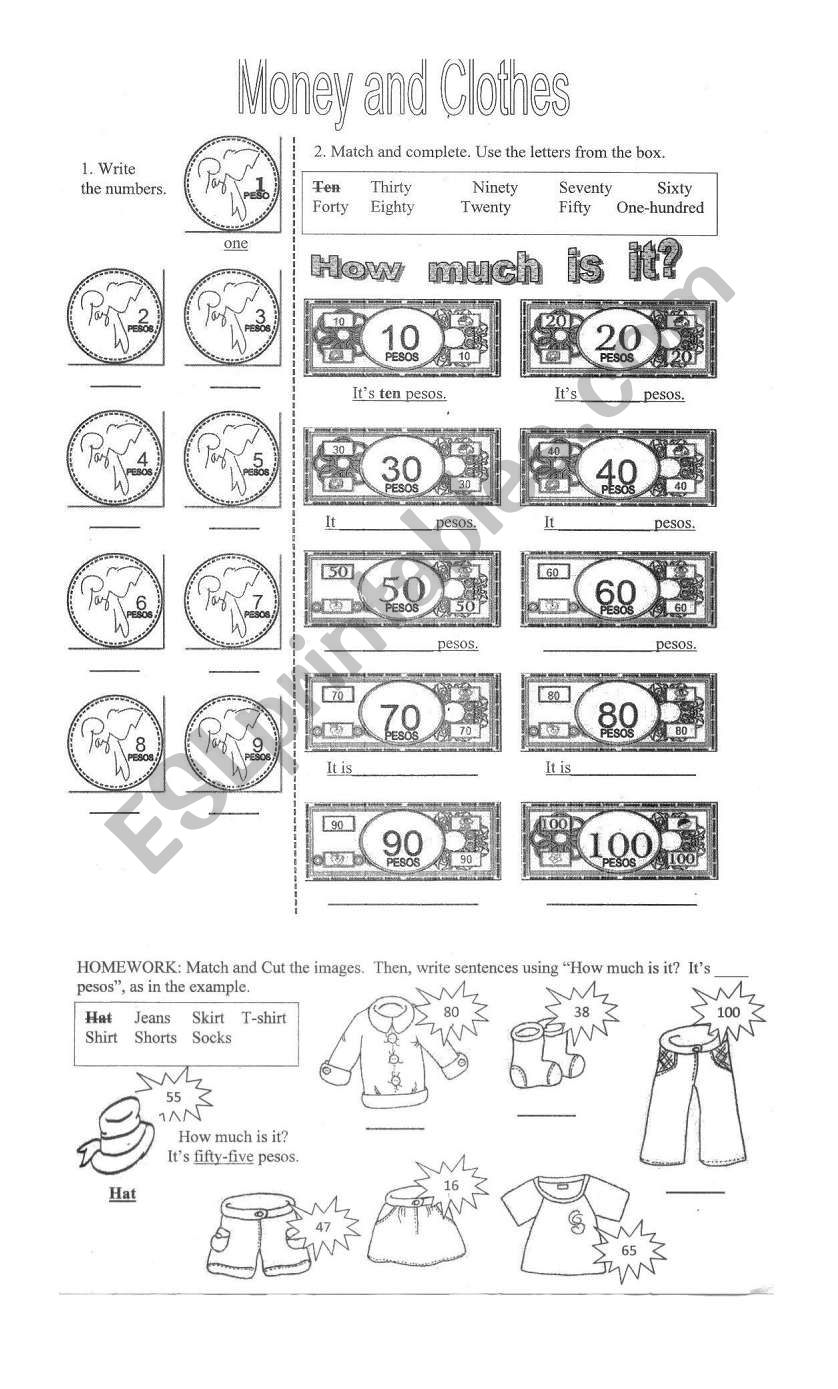 Money and Clothes Exercise worksheet