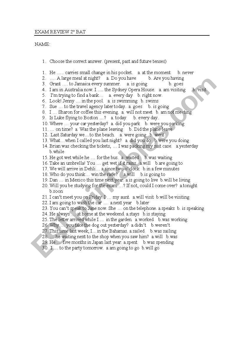 Exam review 2nd BACH. worksheet
