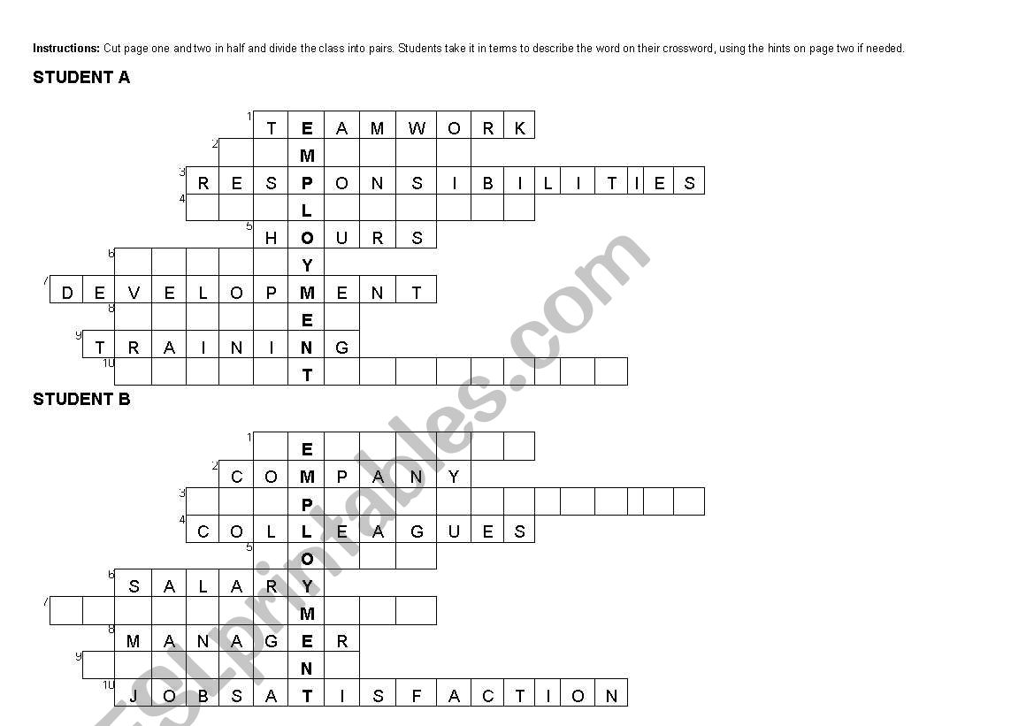 Employment words- pairs crossword