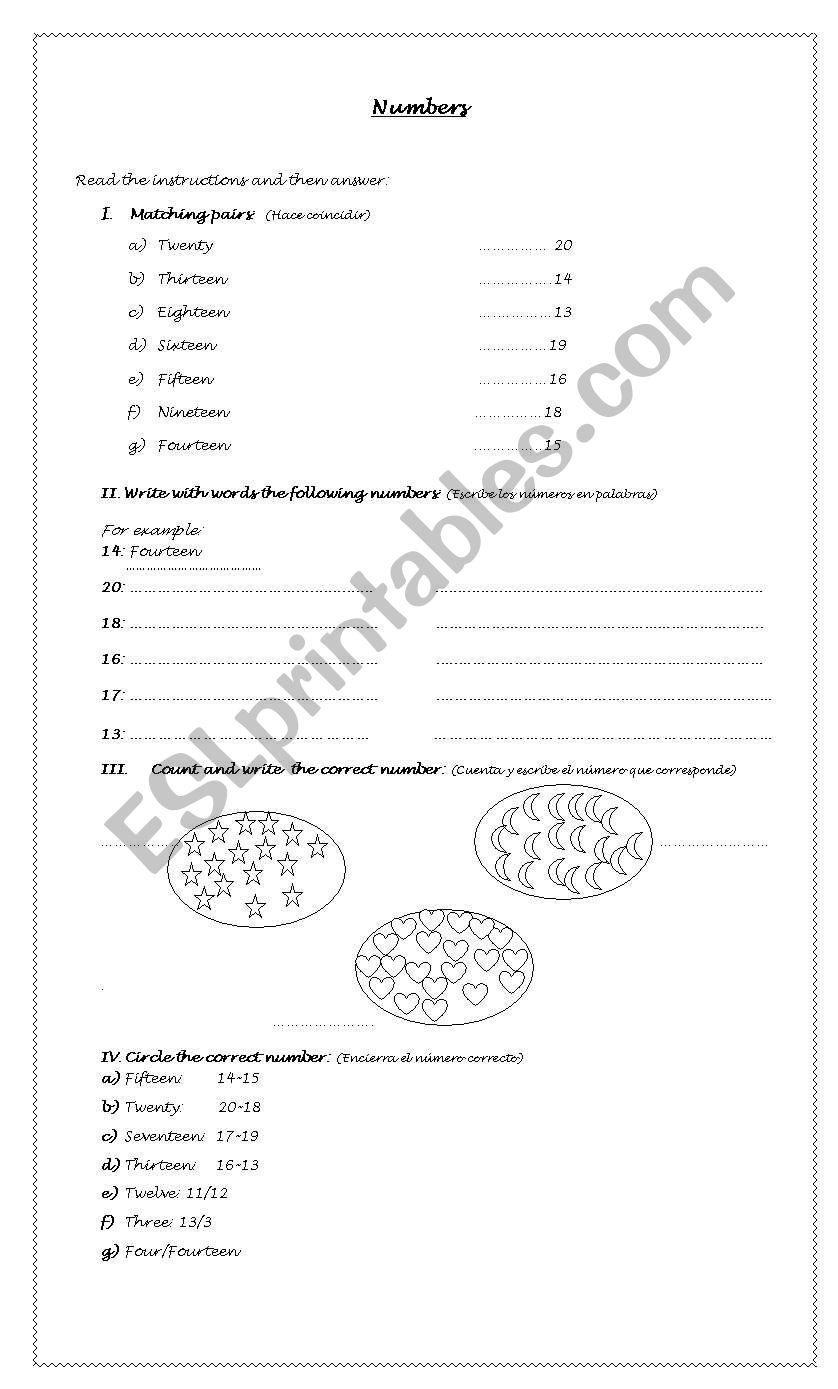 Numbers worksheet