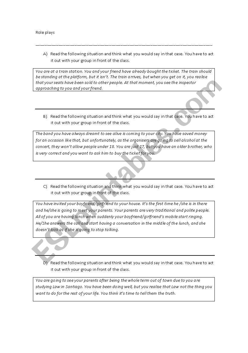 role plays worksheet