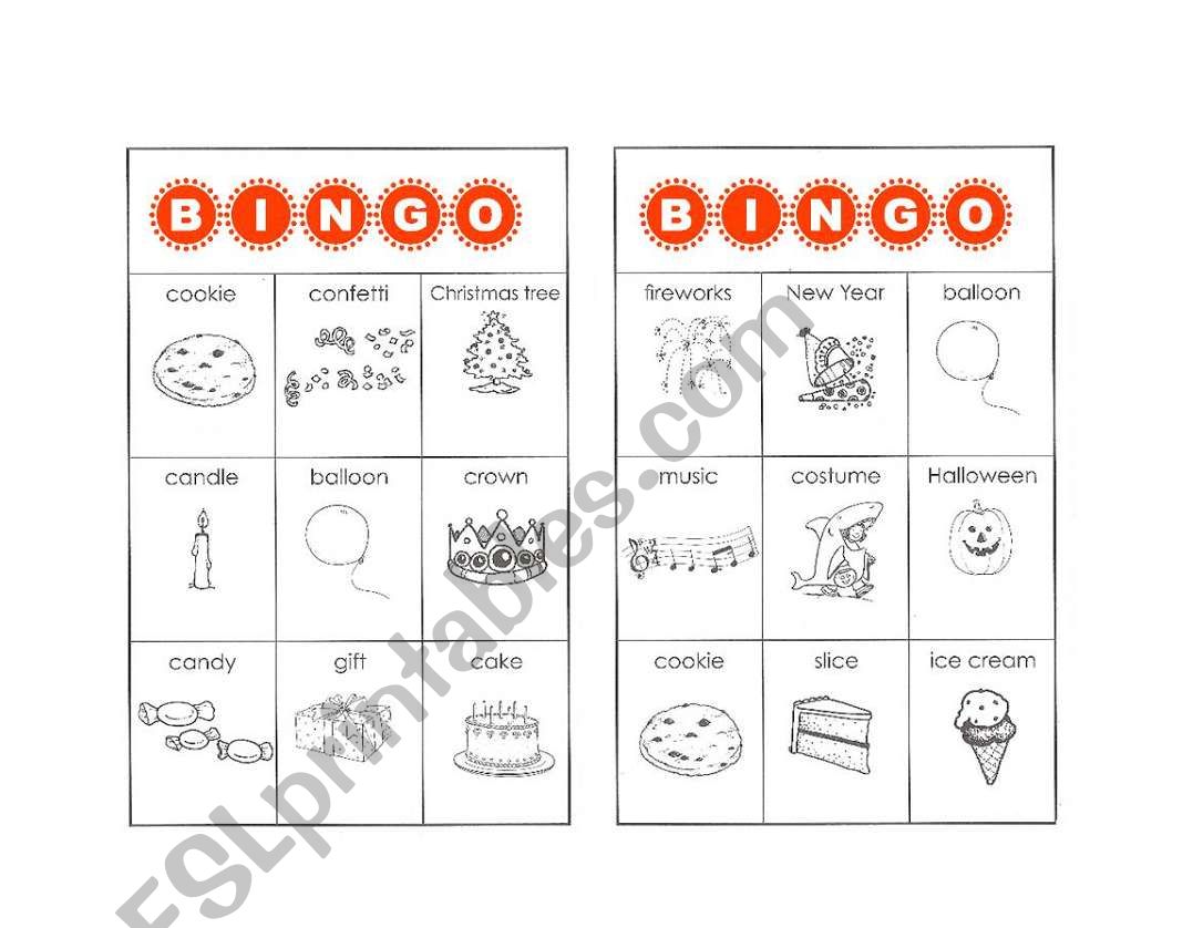 Bingo Celebrations worksheet