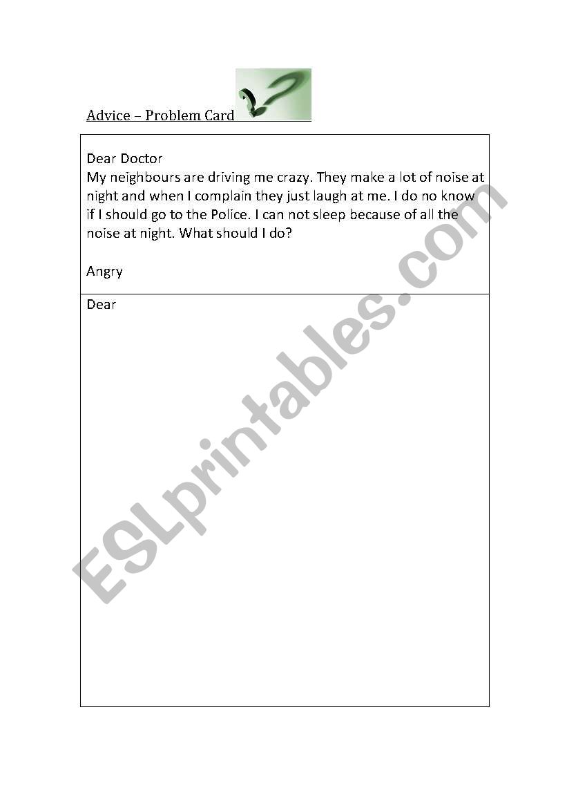 Advice Problem Cards worksheet