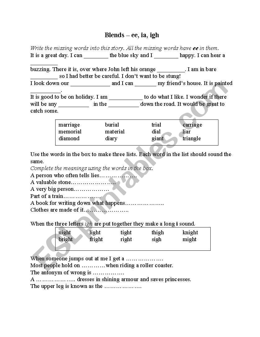 Consonant blends worksheet