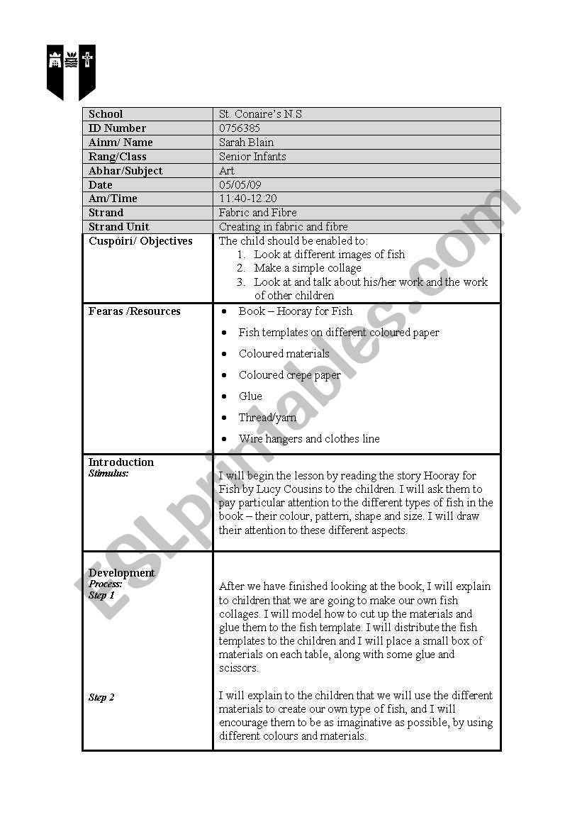 Art lesson worksheet