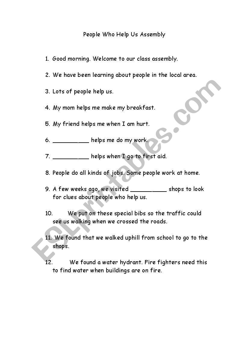 English worksheets: People who Help us