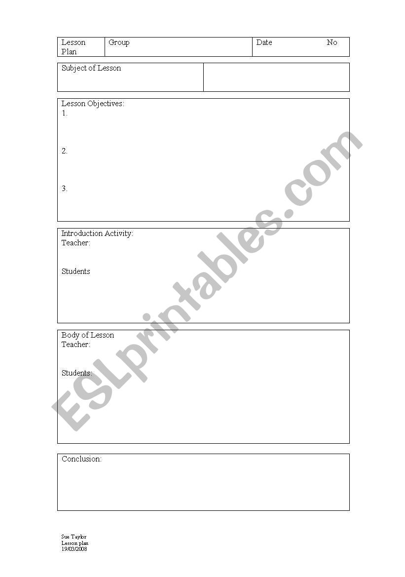 Lesson plan template worksheet