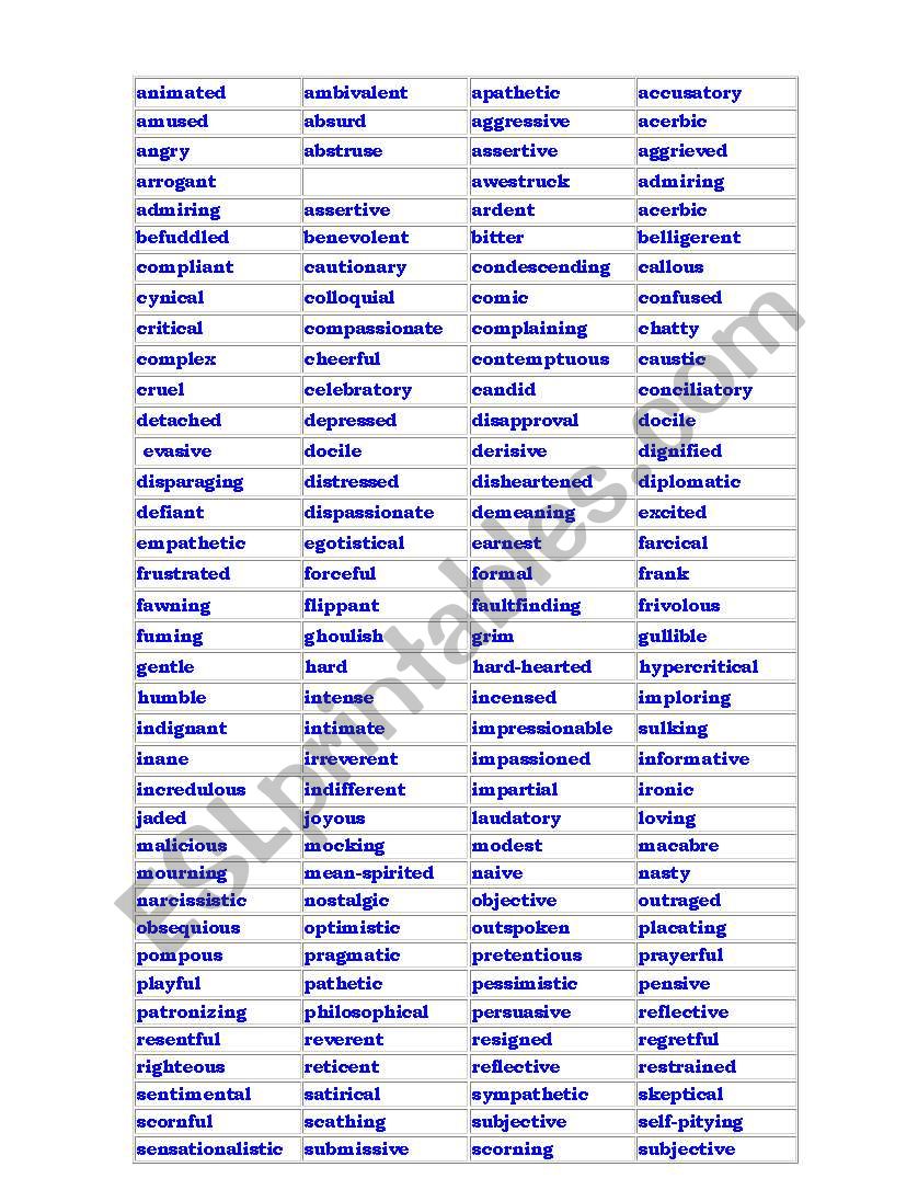 tone scale worksheet