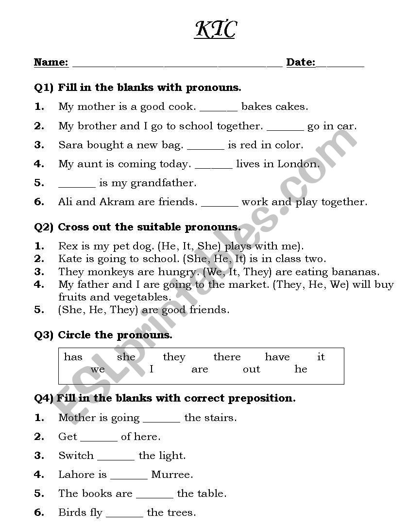 Pronouns and Prepositions Practice