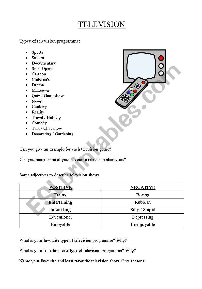 Television Programmes worksheet